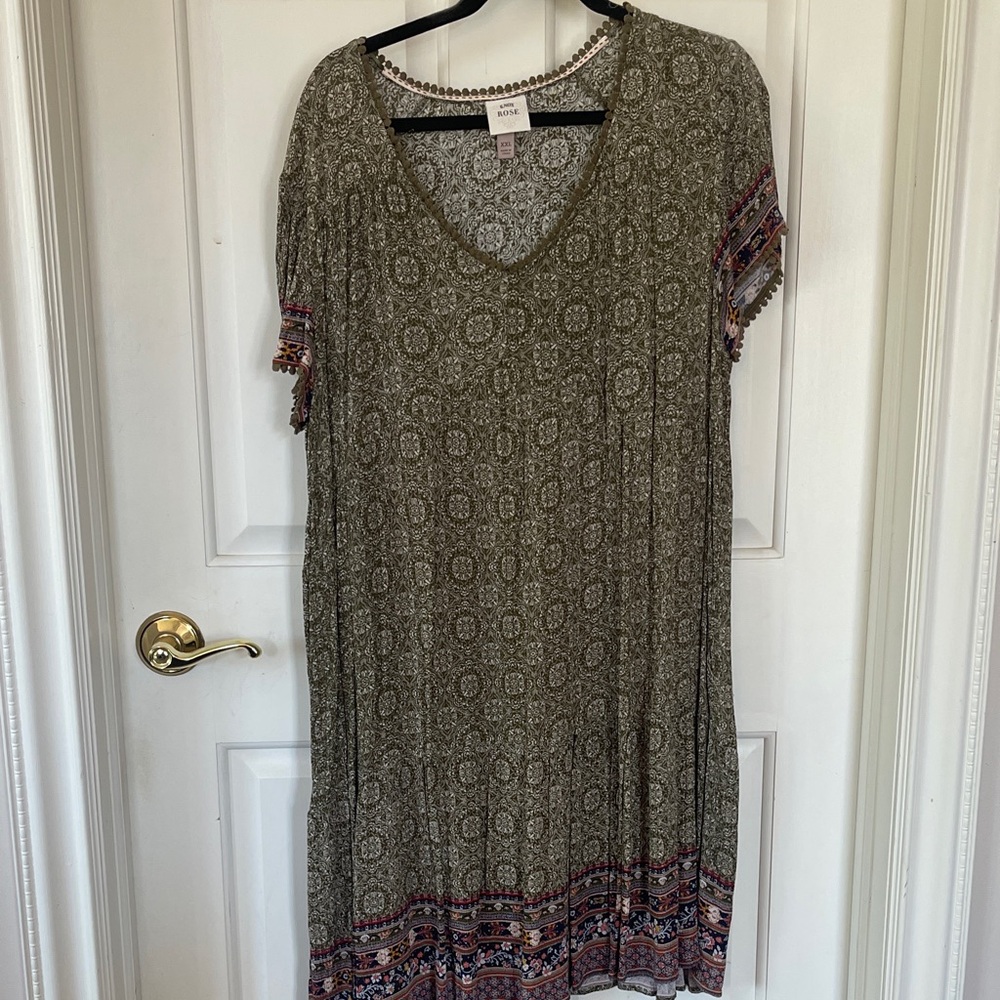 Knox Rose Olive Patterned Midi Dress